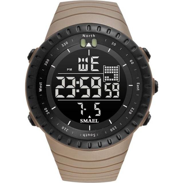 (khaki, NO Package) Smael Brand New Electronics Watch Analog Quartz Wristwatch Horloge 50 Meters Waterproof Kol Saati 1237 Digital Alarm Men Watches