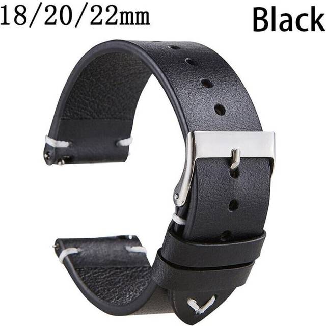 (black, 22mm) Quick Release Watchband Cowhide Watch Bracelet Leather Watch Strap Oil Wax Leather 18mm 20mm 22mm - Black