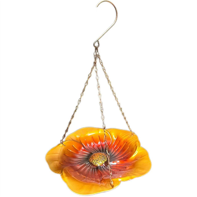 Bird Bath Hanging Bird Feeder Metal Feeder Flower Tray Gold-Brown
