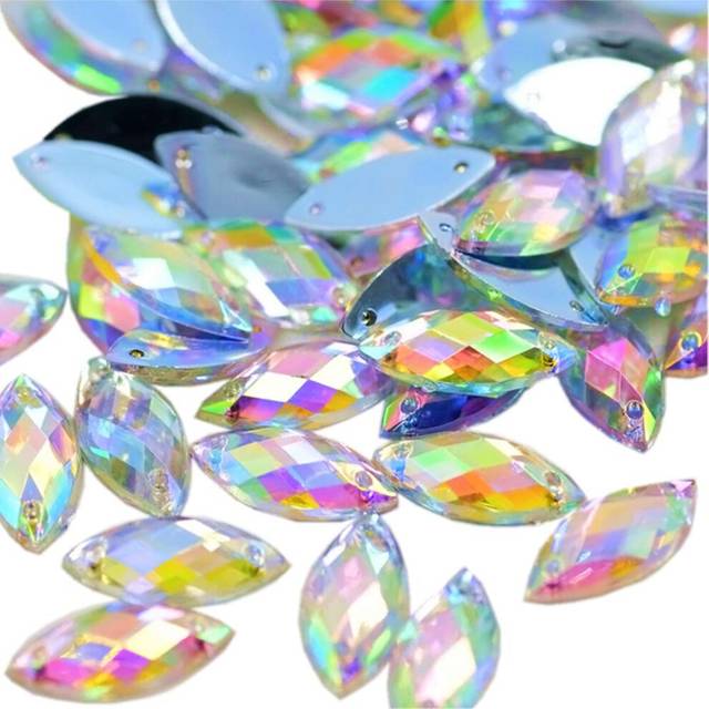 300 PCS AB Horse Eye Shape Crystal Clear Sew On Acrylic Rhinestones Fl