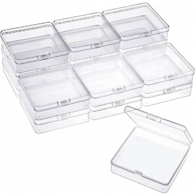 16 Pack Small Containers Clear Plastic Boxes Beads Storage Organizers with Hinged Lids for Small Items, Jewelry, Crafts