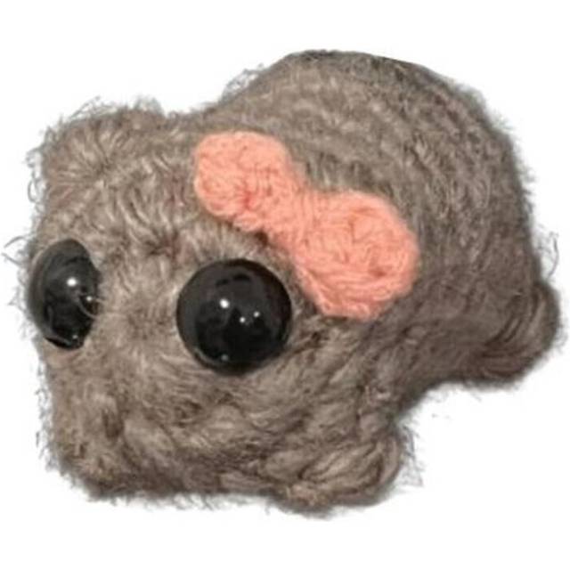 (B unbuttoned) Crochet Sad Hamster Toy Handmade Knitting Bowknot Hamster Plush Doll Animal Keychain Pendant Decoration Kids Adults Meme Fans Gift