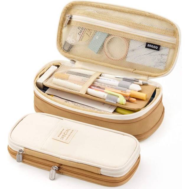 Big Capacity Pencil Pen Case Office College School Large Storage High Capacity Bag Pouch Holder Box Organizer Khaki