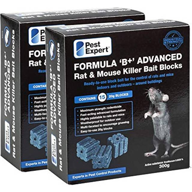 Pest Expert Formula 'B+' Advanced Rat & Mouse Killer Poison Bait Blocks 600g (2 x 300g) - Premium Single Feed Brodifacoum, Strongest Available Online