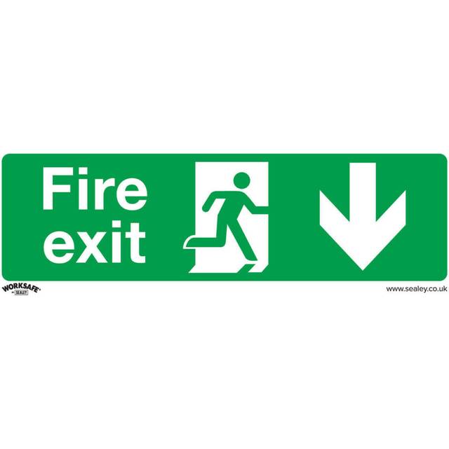 1x FIRE EXIT (DOWN) Health & Safety Sign - Rigid Plastic 300 x 100mm Warning