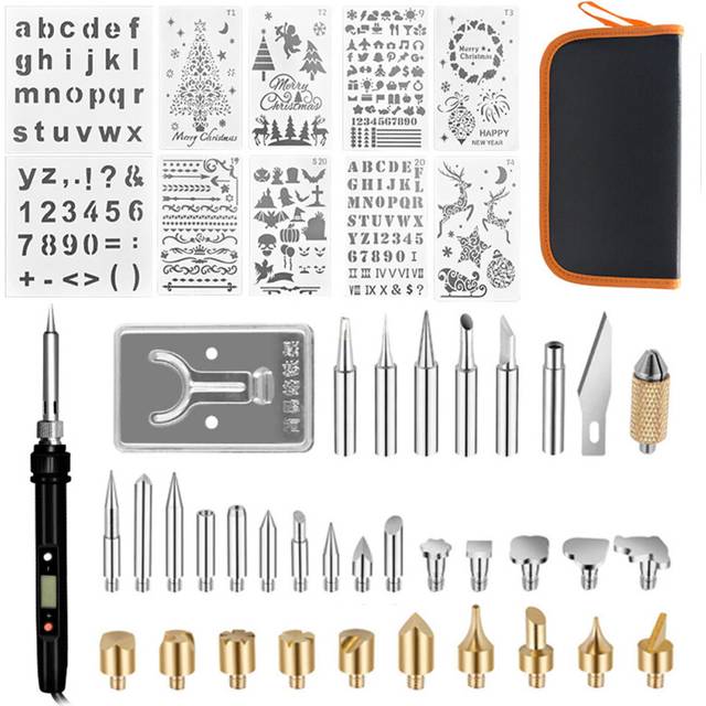 (EU Plug) 48Pcs 60W Internal Heat Type Digital Display Thermostat Electric Soldering Iron Carving Pen Soldering Tools