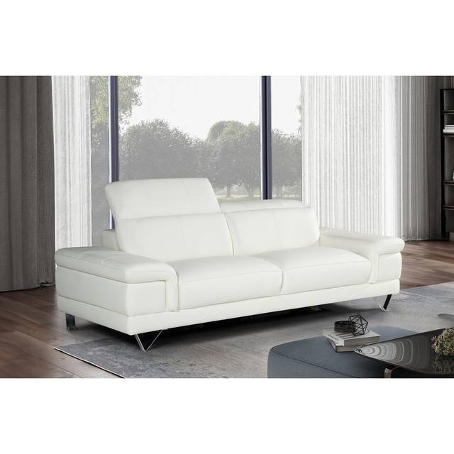 Faux Leather Suede Sofa with Adjustable Headrests - White (3)