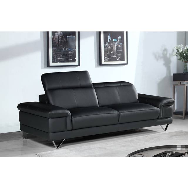 Faux Leather Suede Sofa with Adjustable Headrests - Black (3)