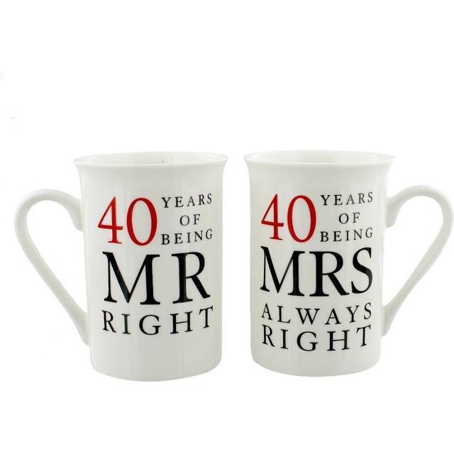 Ivory White 40Th Anniversary Mr Right & Mrs Always Right Ceramic Mug Gift Set By