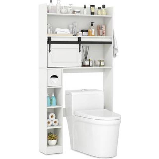Over The Toilet Storage Cabinet Farmhouse Bathroom Organizer Toilet Rack-White