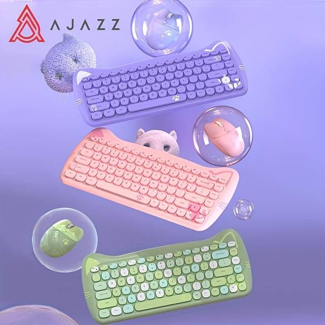 AJAZZ 3060 I keyboard simple portable cat pattern purple green pink
