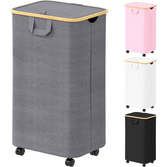 SpaceAid Laundry Hamper with Wheels and Lid  26 Gal 100L Rolling Clothes Basket with Bamboo Handle  Large Laundry Hamper for B