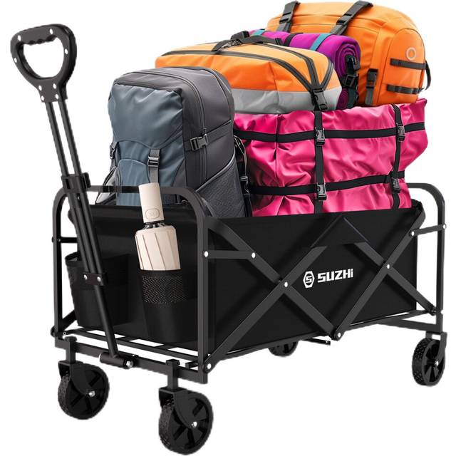 SUZHI Small Foldable Wagon & shopping carts with wheels for Groceries Black Wagon Carts Foldable Apartment wagon Garden Wagon Grocery Wagon Collapsibl