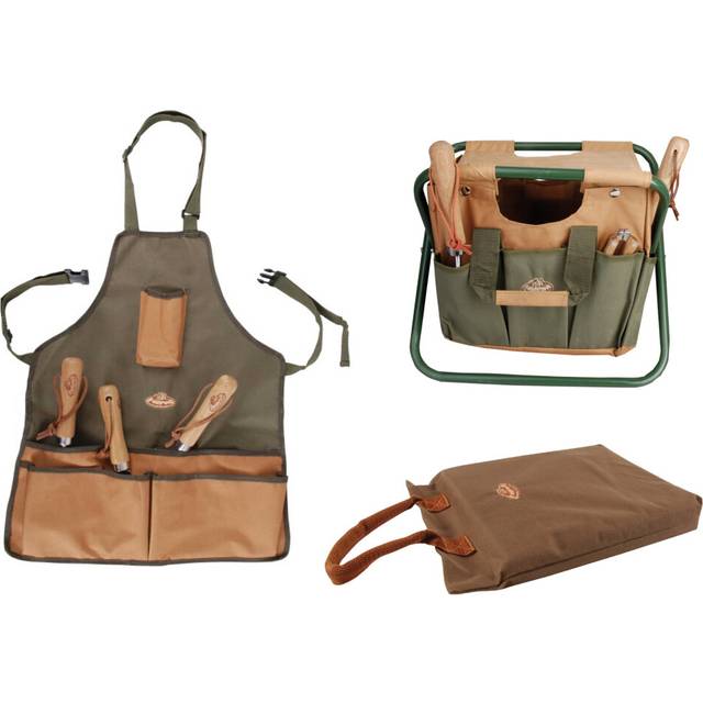 Garden Tool Stool, Kneeling Pad & Apron Set (Khaki/Brown)