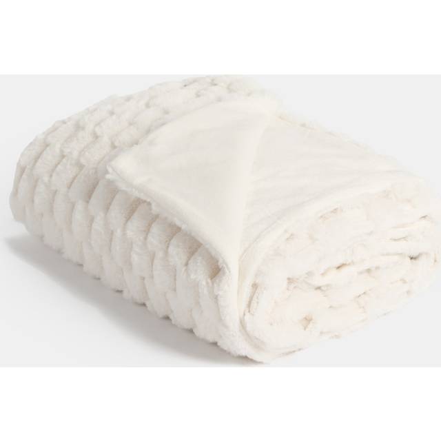 OHS Thick Faux Fur Waffle Throw - Cream