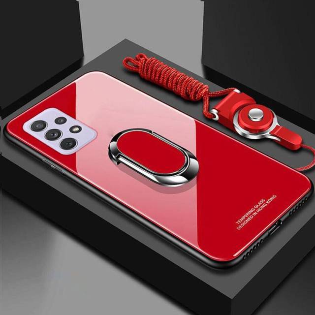 (red, For Samsung A12 5G) Tempered Glass Phone Case For Samsung Galaxy A73 A53 A33 A13 A03s A22 A52 A32 A42 A51 A71 A72 A12 5g Magnetic Ring Holder St
