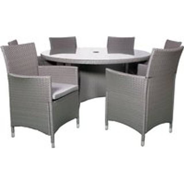 Nevada Rattan Garden Patio Dining Set by Royalcraft - 6 Seat Grey Cushions