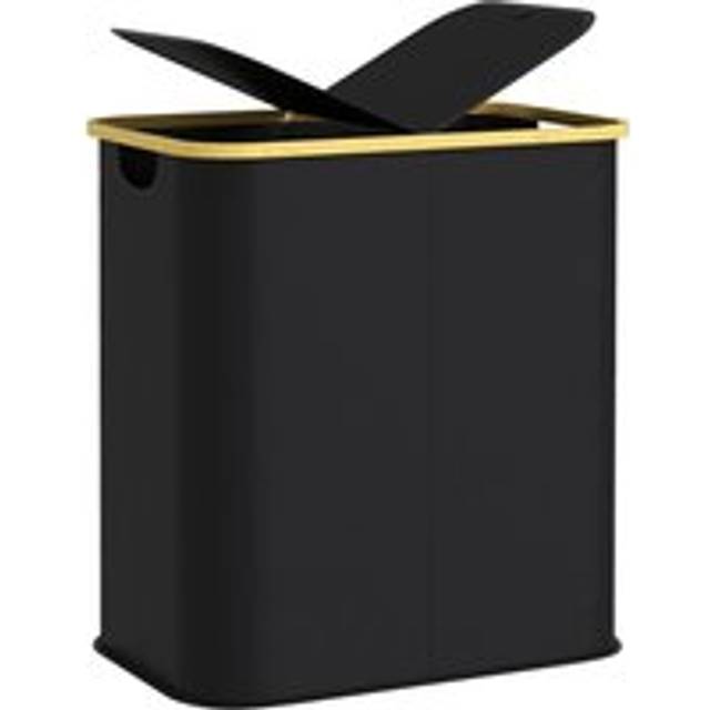 Homcom Double Laundry Basket With Lid, 80l Collapsible Laundry Hamper With Groove Handles, Washing Basket For Bathroom, Bedroom, Laundry Room, Black
