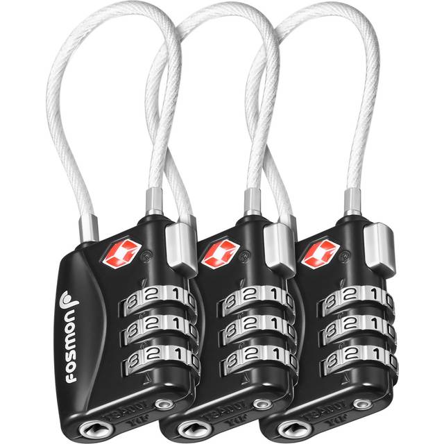 TSA Accepted Cable Luggage Locks  Fosmon 3 Pack 3 Digit Combination Padlock with Alloy Body and Resettable Codes for Travel Bag  Suit Case  Lockers  G