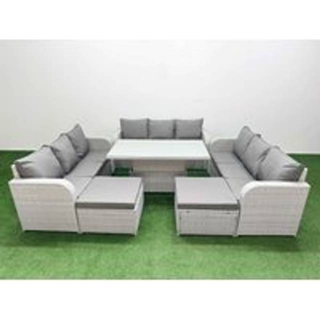11-Seater Rattan Garden Lounge Set With Lifting Table | Wowcher - Grey