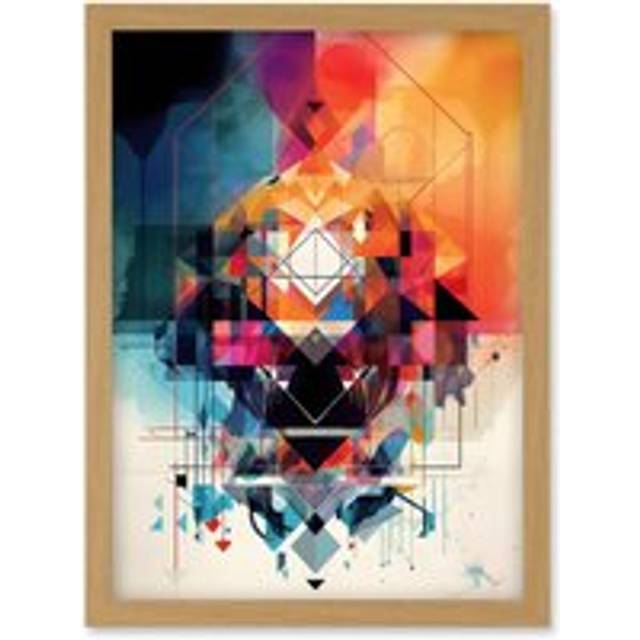 Abstract Geometric Spectral Prism Kaleidoscope Colour Light Shapes Modern Watercolour Illustration Artwork Framed Wall Art Print A4 - Tan - One Size
