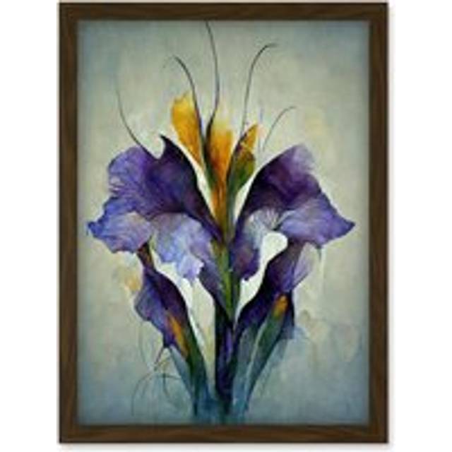 Iris Bouquet Modern Watercolour Artwork Framed Wall Art Print A4 - Brown - One Size