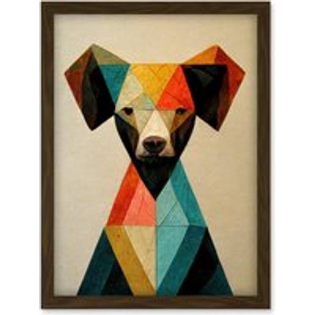 Geometric Cute Fun Chihuahua Dog Artwork Framed Wall Art Print A4 - Brown - One Size