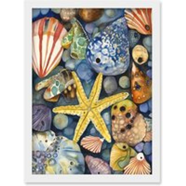 The Rock Pool Seaside Clams Starfish Bathroom Artwork Framed Wall Art Print A4 - White - One Size
