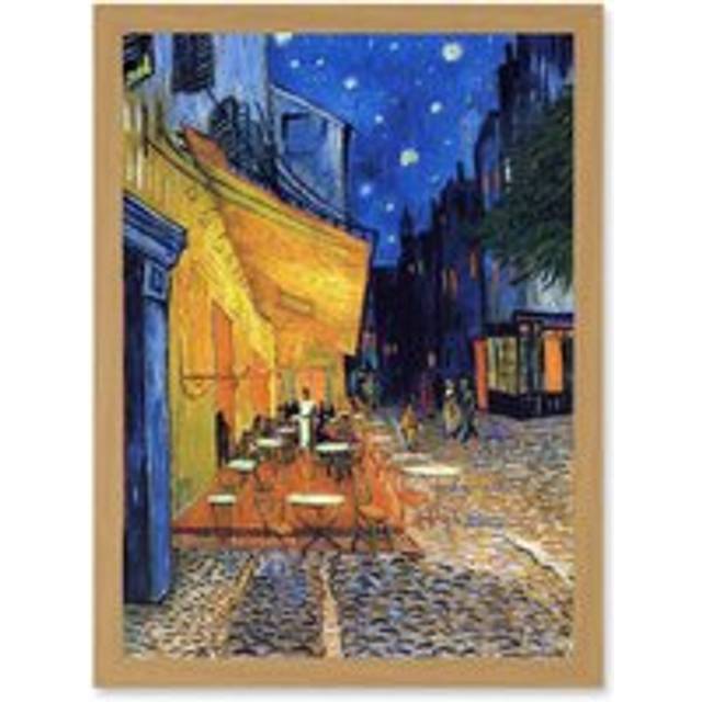 Vincent Van Gogh Cafe Terrace At Night Place Du Forum Arles 1888 A4 Artwork Framed Wall Art Print - Tan - One Size