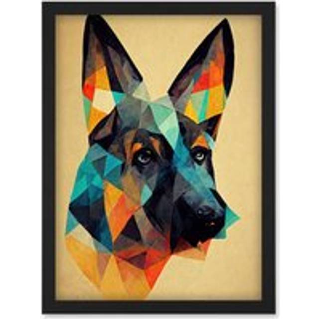 German Shepherd Alsatian Dog Colourful Geometric Artwork Framed Wall Art Print A4 - Black - One Size