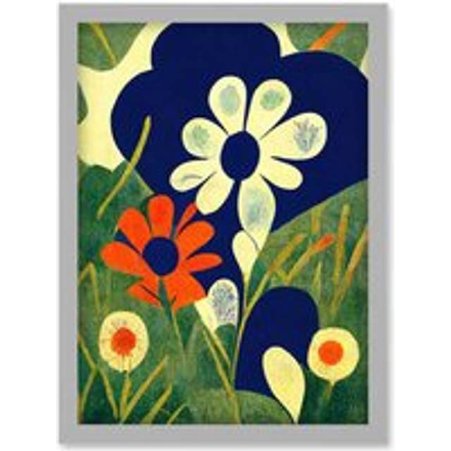 Henri Matisse Style Floral Meadow Abstract Macro Artwork Framed Wall Art Print A4 - Grey - One Size