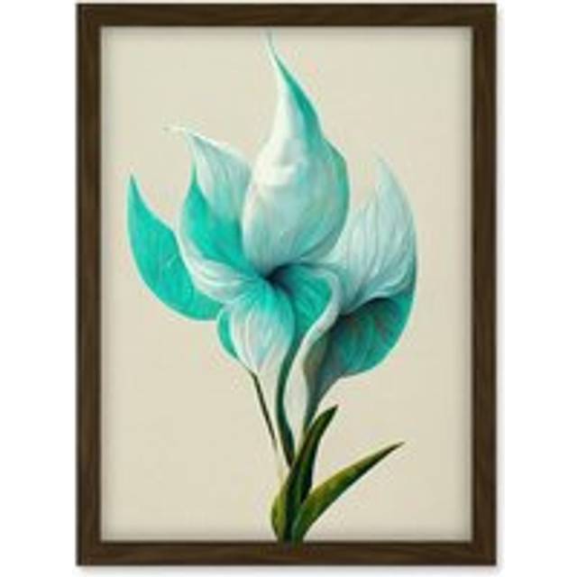 Elegant White Aqua Calla Lilies Painting Artwork Framed Wall Art Print A4 - Brown - One Size