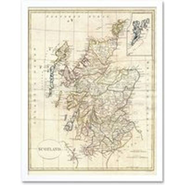 Wall Art Print Vintage 1799 Clement Cruttwell Shire Map Scotland Shetland Isles Art Framed - White - W12 inch x H16 inch