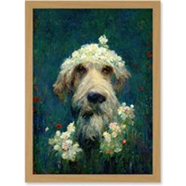Airedale Terrier Dog Wildflower Meadow With Flowers Claude Monet Style Artwork Framed Wall Art Print A4 - Tan - One Size