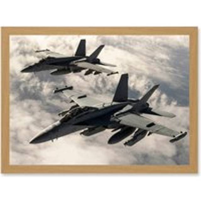 Hook Military US Airforce F-18 Hornet Jet Fighters Photo Artwork Framed Wall Art Print A4 - Tan - One Size