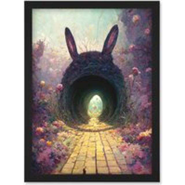 Down The Rabbit Hole Alice In Wonderland Easter Bunny Tunnel Artwork Framed Wall Art Print A4 - Black - One Size