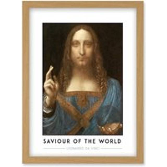 Artery8 Leonardo Da Vinci Saviour Of The World Salvator Mundi Painting Artwork Framed Wall Art Print A4 in Light Oak