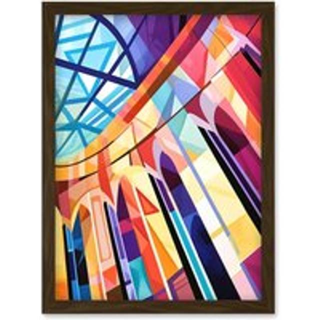 Building with Glass Roof Modern Art Deco Colour Block Modern Watercolour Painting Artwork Framed Wall Art Print A4 - Brown - One Size
