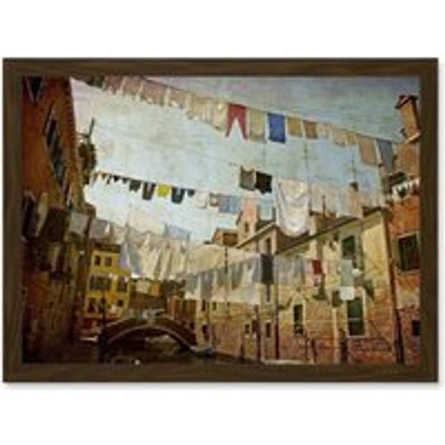 Clotheslines Venice Washing Line Laundry By Cityscape A4 Artwork Framed Wall Art Print - Brown - One Size
