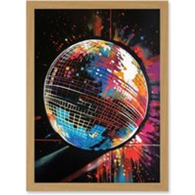 Disco Ball Music Night Reflections Modern Spray Paint Painting Artwork Framed Wall Art Print A4 - Tan - One Size