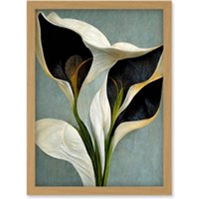 White Calla Lily Flower Pistil Bouquet Elegant Artwork Framed Wall Art Print A4 - Tan - One Size