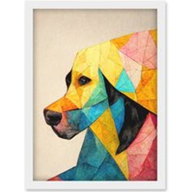 Labrador Polygon Dog Abstract Geometric Paper Decoupage Artwork Framed Wall Art Print A4 - White - One Size
