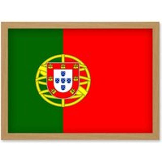 Portugal National Flag Vexillology World Flags Country Region Poster Artwork Framed Wall Art Print A4 - Tan - One Size