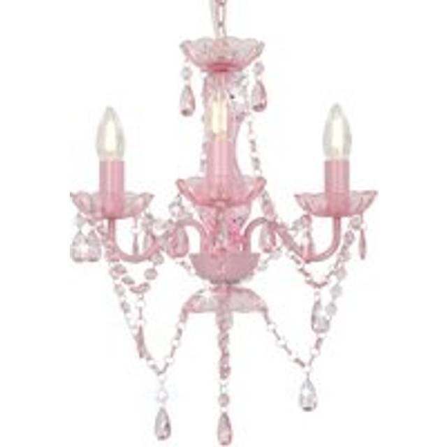 Chandelier with Beads Pink Round 3 x E14 - One Size