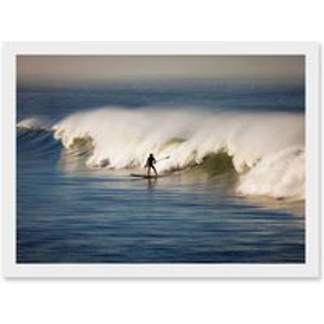 Sport Photo Surfing Surf Surfer Paddle Board Wave Ocean Artwork Framed Wall Art Print A4 - White - One Size