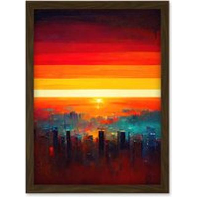 Modern Abstract Sunrise Los Angeles City Artwork Framed Wall Art Print A4 - Brown - One Size