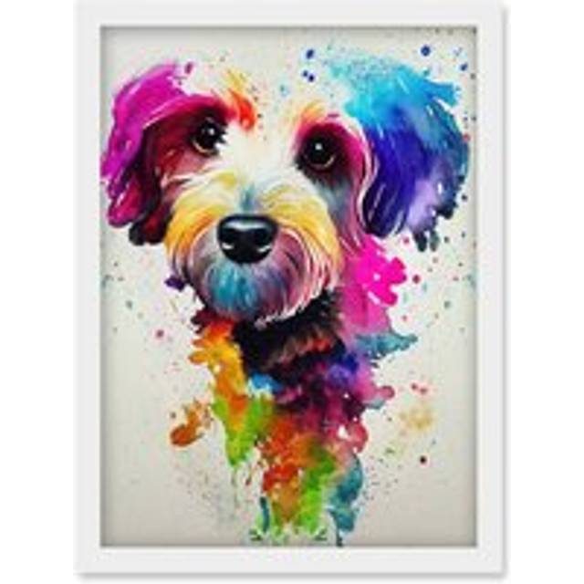 Ink Splatter Cockapoo Dog Watercolour Painting Artwork Framed Wall Art Print A4 - White - One Size