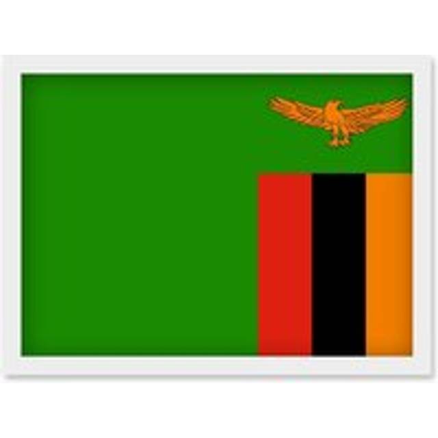 Zambia National Flag Vexillology World Flags Country Region Poster Artwork Framed Wall Art Print A4 - White - One Size
