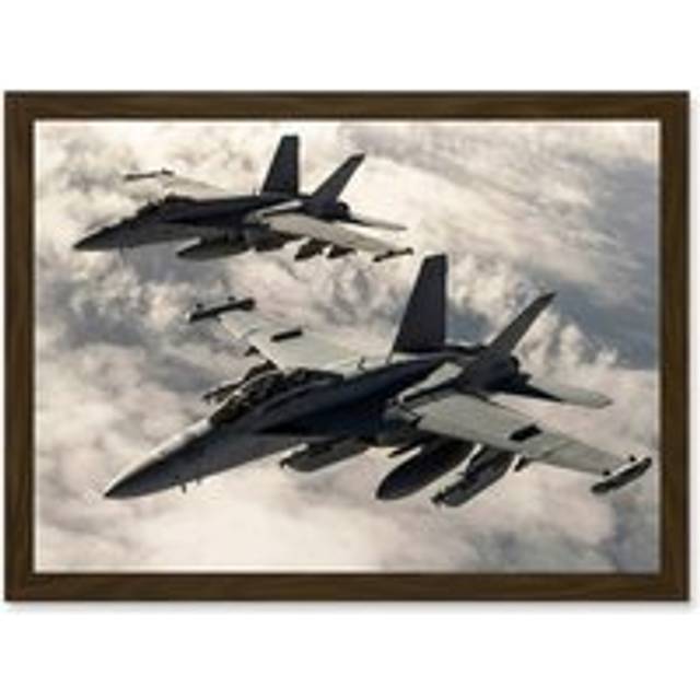 Hook Military US Airforce F-18 Hornet Jet Fighters Photo Artwork Framed Wall Art Print A4 - Brown - One Size