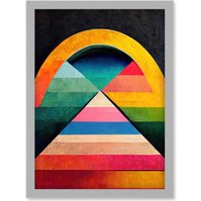 Abstract Geometric Retro Rainbow Architecture Triangle Painting Artwork Framed Wall Art Print A4 - Grey - One Size